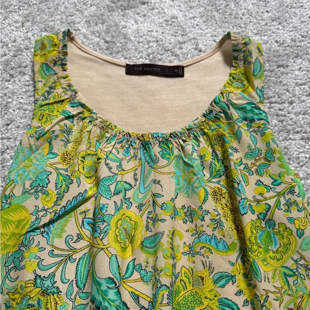 The Limited Floral Sleeveless Top - Green and Yellow